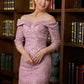 Bella Sheath/Column Satin Lace Off-the-Shoulder 3/4 Sleeves Floor-Length Mother of the Bride Dresses DEP0020343