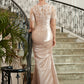 Lily Sheath/Column Satin Lace Sweetheart Short Sleeves Floor-Length Mother of the Bride Dresses DEP0020314