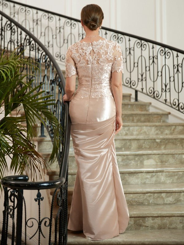 Lily Sheath/Column Satin Lace Sweetheart Short Sleeves Floor-Length Mother of the Bride Dresses DEP0020314