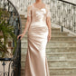 Lily Sheath/Column Satin Lace Sweetheart Short Sleeves Floor-Length Mother of the Bride Dresses DEP0020314