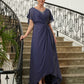 Eden A-Line/Princess Chiffon Beading V-neck Short Sleeves Asymmetrical Mother of the Bride Dresses DEP0020312