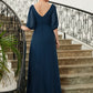 Brenna A-Line/Princess Chiffon Ruched V-neck 1/2 Sleeves Floor-Length Mother of the Bride Dresses DEP0020344