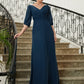 Brenna A-Line/Princess Chiffon Ruched V-neck 1/2 Sleeves Floor-Length Mother of the Bride Dresses DEP0020344