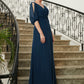 Brenna A-Line/Princess Chiffon Ruched V-neck 1/2 Sleeves Floor-Length Mother of the Bride Dresses DEP0020344