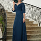 Brenna A-Line/Princess Chiffon Ruched V-neck 1/2 Sleeves Floor-Length Mother of the Bride Dresses DEP0020344