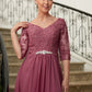 Shania A-Line/Princess Chiffon Lace V-neck 3/4 Sleeves Floor-Length Mother of the Bride Dresses DEP0020306