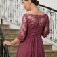 Shania A-Line/Princess Chiffon Lace V-neck 3/4 Sleeves Floor-Length Mother of the Bride Dresses DEP0020306