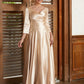 Marian A-Line/Princess Elastic Woven Satin Ruched V-neck 3/4 Sleeves Ankle-Length Mother of the Bride Dresses DEP0020362