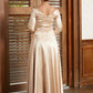 Marian A-Line/Princess Elastic Woven Satin Ruched V-neck 3/4 Sleeves Ankle-Length Mother of the Bride Dresses DEP0020362