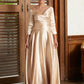 Marian A-Line/Princess Elastic Woven Satin Ruched V-neck 3/4 Sleeves Ankle-Length Mother of the Bride Dresses DEP0020362