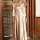 Marian A-Line/Princess Elastic Woven Satin Ruched V-neck 3/4 Sleeves Ankle-Length Mother of the Bride Dresses DEP0020362