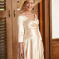 Marian A-Line/Princess Elastic Woven Satin Ruched V-neck 3/4 Sleeves Ankle-Length Mother of the Bride Dresses DEP0020362