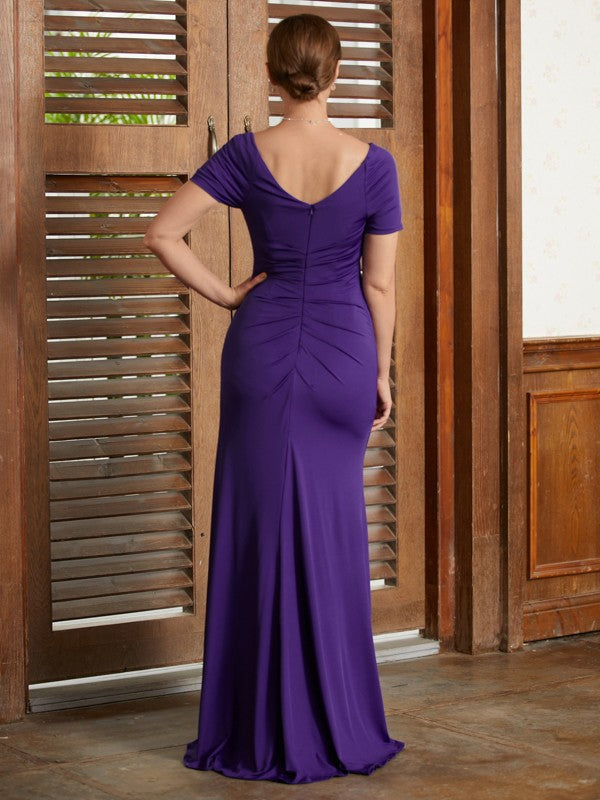 Lila Sheath/Column Jersey Beading Square Short Sleeves Floor-Length Mother of the Bride Dresses DEP0020333