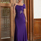 Lila Sheath/Column Jersey Beading Square Short Sleeves Floor-Length Mother of the Bride Dresses DEP0020333