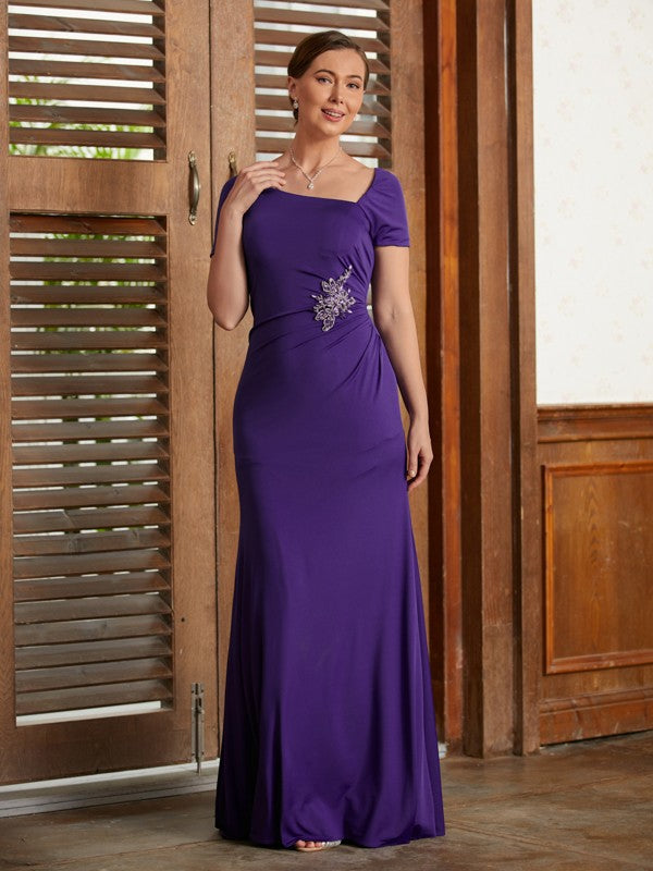 Lila Sheath/Column Jersey Beading Square Short Sleeves Floor-Length Mother of the Bride Dresses DEP0020333