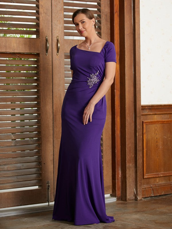 Lila Sheath/Column Jersey Beading Square Short Sleeves Floor-Length Mother of the Bride Dresses DEP0020333