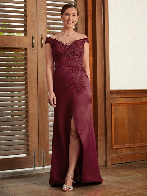 Savannah Sheath/Column Satin Applique Off-the-Shoulder Sleeveless Sweep/Brush Train Mother of the Bride Dresses DEP0020348