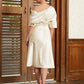 Jadyn A-Line/Princess Charmeuse Ruched Off-the-Shoulder 1/2 Sleeves Tea-Length Mother of the Bride Dresses DEP0020363