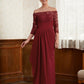 Natalie A-Line/Princess Stretch Crepe Lace Off-the-Shoulder 3/4 Sleeves Floor-Length Mother of the Bride Dresses DEP0020350