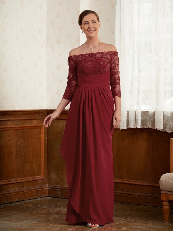 Natalie A-Line/Princess Stretch Crepe Lace Off-the-Shoulder 3/4 Sleeves Floor-Length Mother of the Bride Dresses DEP0020350