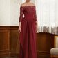 Natalie A-Line/Princess Stretch Crepe Lace Off-the-Shoulder 3/4 Sleeves Floor-Length Mother of the Bride Dresses DEP0020350