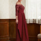 Natalie A-Line/Princess Stretch Crepe Lace Off-the-Shoulder 3/4 Sleeves Floor-Length Mother of the Bride Dresses DEP0020350