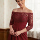 Natalie A-Line/Princess Stretch Crepe Lace Off-the-Shoulder 3/4 Sleeves Floor-Length Mother of the Bride Dresses DEP0020350