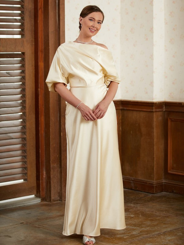 Melissa Sheath/Column Charmeuse Ruched Off-the-Shoulder Short Sleeves Floor-Length Mother of the Bride Dresses DEP0020309