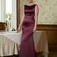 Veronica Sheath/Column Satin Beading Scoop Sleeveless Sweep/Brush Train Mother of the Bride Dresses DEP0020354