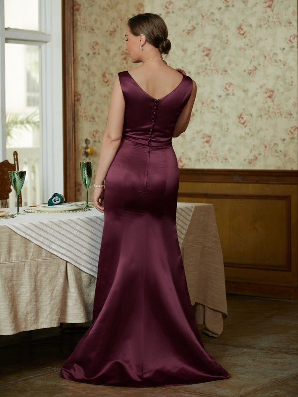 Veronica Sheath/Column Satin Beading Scoop Sleeveless Sweep/Brush Train Mother of the Bride Dresses DEP0020354