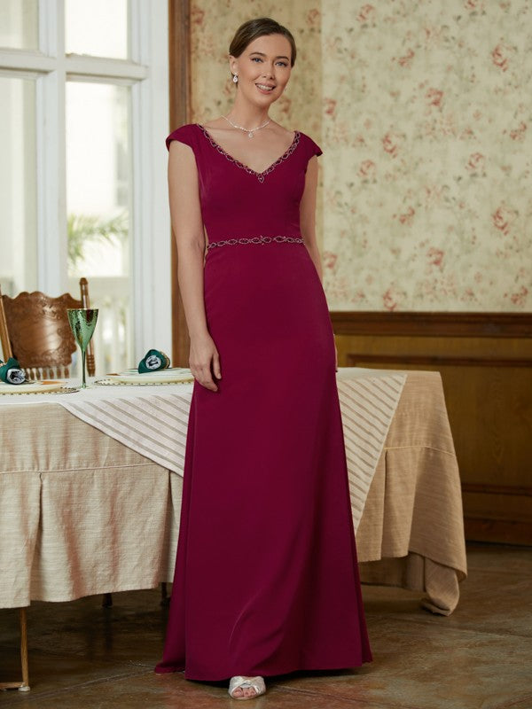 Nyasia Sheath/Column Stretch Crepe Beading V-neck Sleeveless Floor-Length Mother of the Bride Dresses DEP0020330