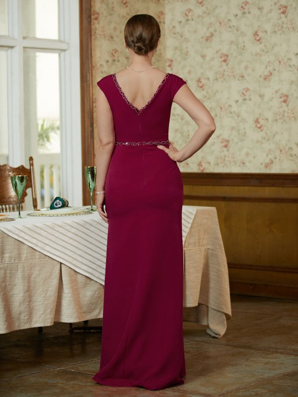 Nyasia Sheath/Column Stretch Crepe Beading V-neck Sleeveless Floor-Length Mother of the Bride Dresses DEP0020330