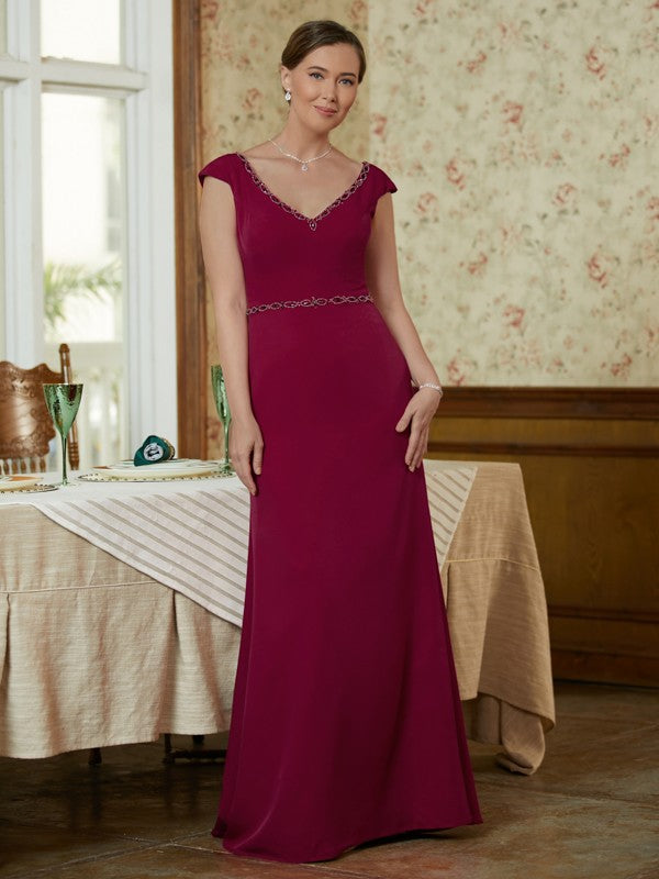 Nyasia Sheath/Column Stretch Crepe Beading V-neck Sleeveless Floor-Length Mother of the Bride Dresses DEP0020330