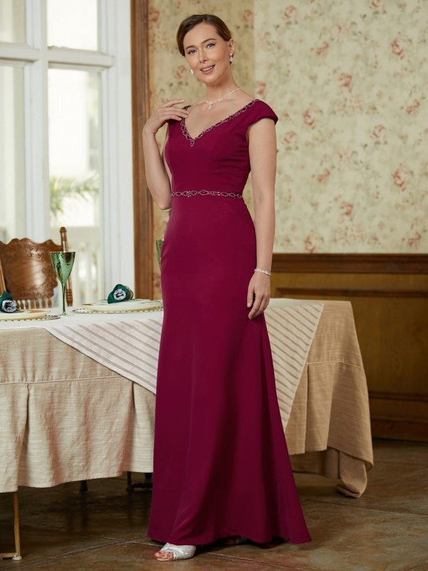 Nyasia Sheath/Column Stretch Crepe Beading V-neck Sleeveless Floor-Length Mother of the Bride Dresses DEP0020330