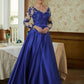 Riley A-Line/Princess Satin Applique V-neck Long Sleeves Floor-Length Mother of the Bride Dresses DEP0020358