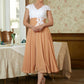 Larissa A-Line/Princess Chiffon Lace V-neck Sleeveless Tea-Length Mother of the Bride Dresses DEP0020364