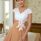 Larissa A-Line/Princess Chiffon Lace V-neck Sleeveless Tea-Length Mother of the Bride Dresses DEP0020364