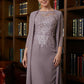 Isabel Sheath/Column Chiffon Lace Scoop Short Sleeves Knee-Length Mother of the Bride Dresses DEP0020316