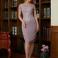 Isabel Sheath/Column Chiffon Lace Scoop Short Sleeves Knee-Length Mother of the Bride Dresses DEP0020316