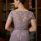 Isabel Sheath/Column Chiffon Lace Scoop Short Sleeves Knee-Length Mother of the Bride Dresses DEP0020316