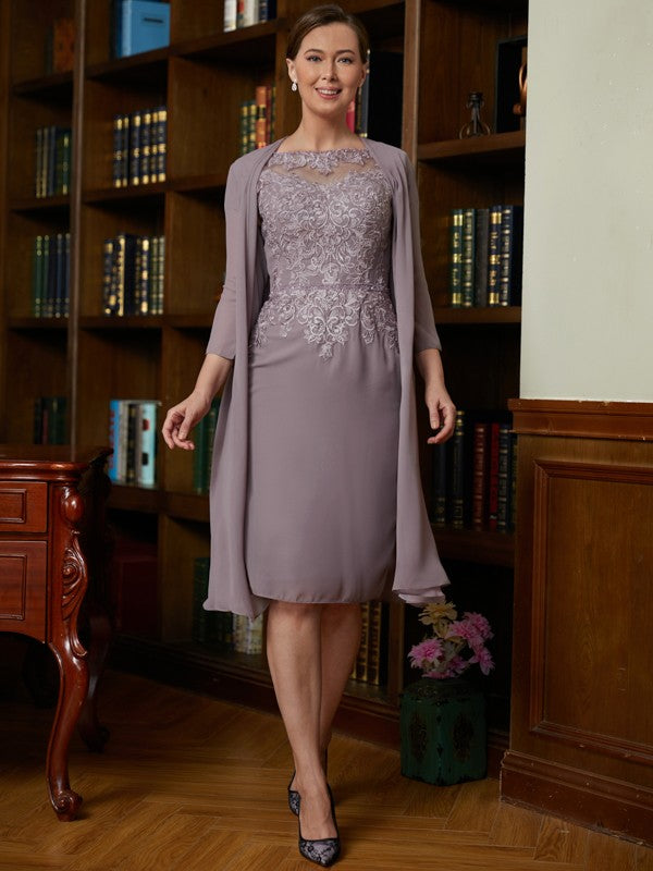 Isabel Sheath/Column Chiffon Lace Scoop Short Sleeves Knee-Length Mother of the Bride Dresses DEP0020316