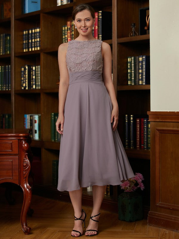 Natasha A-Line/Princess Chiffon Lace Scoop Sleeveless Tea-Length Mother of the Bride Dresses DEP0020366