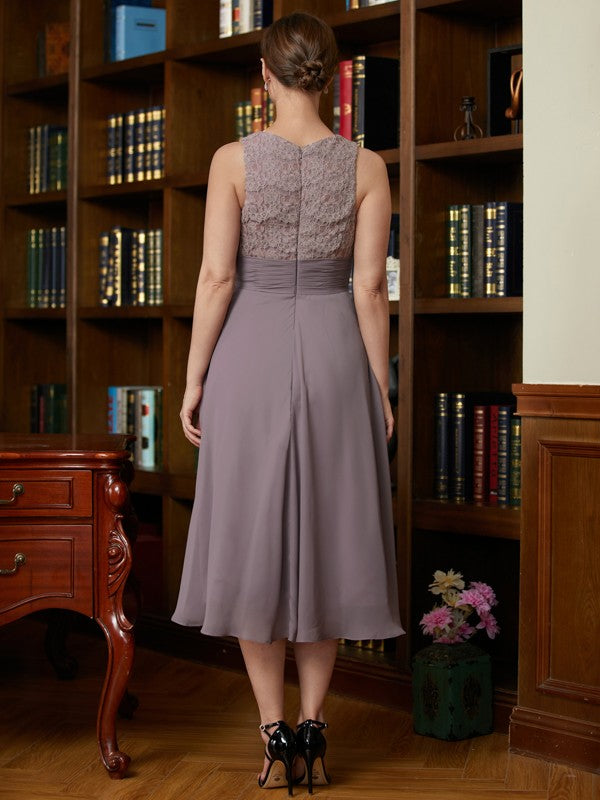 Natasha A-Line/Princess Chiffon Lace Scoop Sleeveless Tea-Length Mother of the Bride Dresses DEP0020366