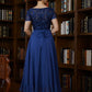 Val A-Line/Princess Chiffon Applique Bateau Short Sleeves Asymmetrical Mother of the Bride Dresses DEP0020281