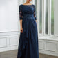 Hailey A-Line/Princess Chiffon Applique Bateau 3/4 Sleeves Floor-Length Mother of the Bride Dresses DEP0020276