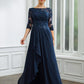 Hailey A-Line/Princess Chiffon Applique Bateau 3/4 Sleeves Floor-Length Mother of the Bride Dresses DEP0020276