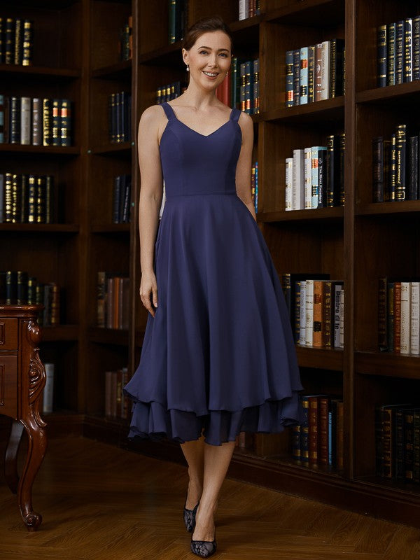 Lucy A-Line/Princess Chiffon Ruched V-neck Sleeveless Tea-Length Mother of the Bride Dresses DEP0020277