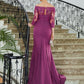 Kira Sheath/Column Chiffon Applique Off-the-Shoulder 3/4 Sleeves Sweep/Brush Train Mother of the Bride Dresses DEP0020278