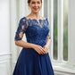 Lily A-Line/Princess Chiffon Applique Bateau 1/2 Sleeves Tea-Length Mother of the Bride Dresses DEP0020279