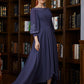 Sophia A-Line/Princess Chiffon Ruched Bateau 3/4 Sleeves Asymmetrical Mother of the Bride Dresses DEP0020265